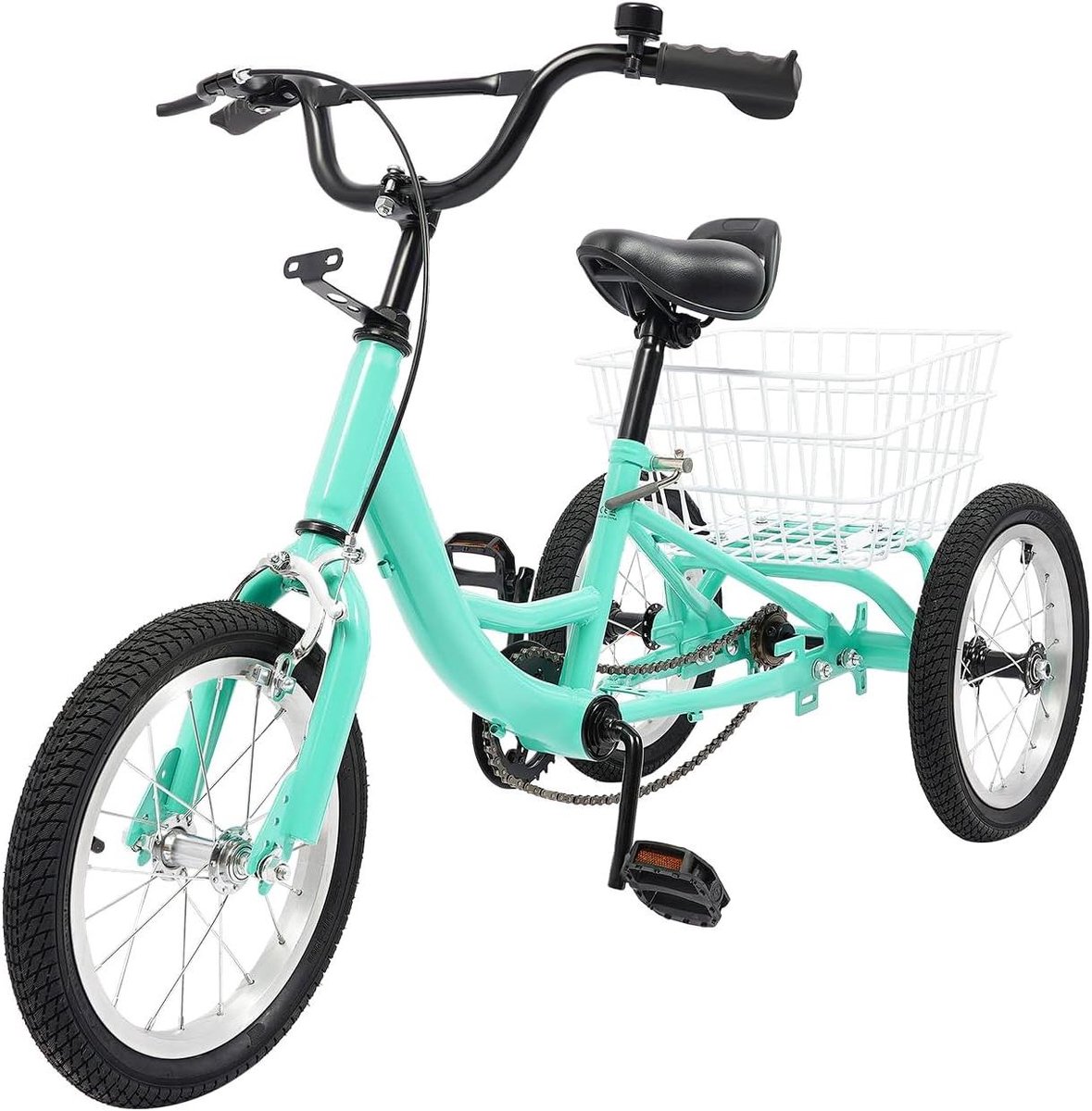 Kinder driewieler - Driewieler met mand - Veilig op pad - Stabiele constructie - 16 inch - Lichtgroen