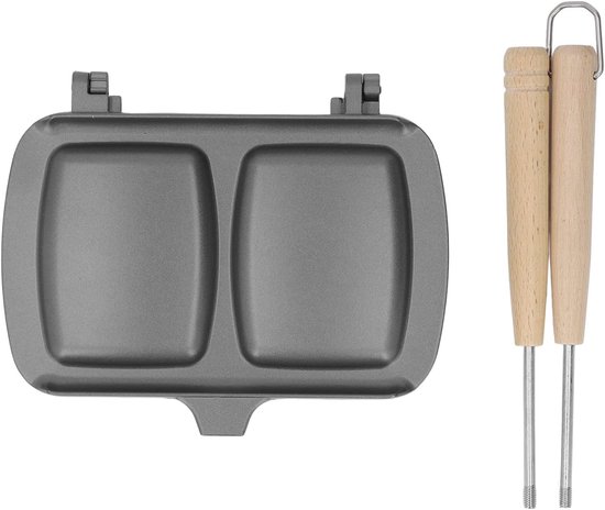 Cast Iron Cake Maker with Anti-scalding Handle, Double Tart Iron Sandwich Maker, Campfire Cooking Equipment Camping Pie Making Cooking Pan for Breakfast, Sandwiches, Snacks, — afbeelding 4