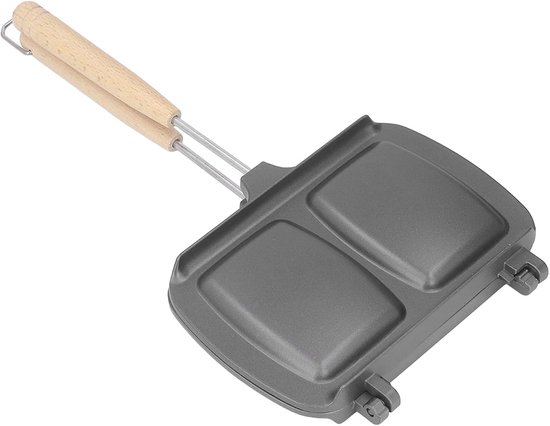 Cast Iron Cake Maker with Anti-scalding Handle, Double Tart Iron Sandwich Maker, Campfire Cooking Equipment Camping Pie Making Cooking Pan for Breakfast, Sandwiches, Snacks, — afbeelding 5