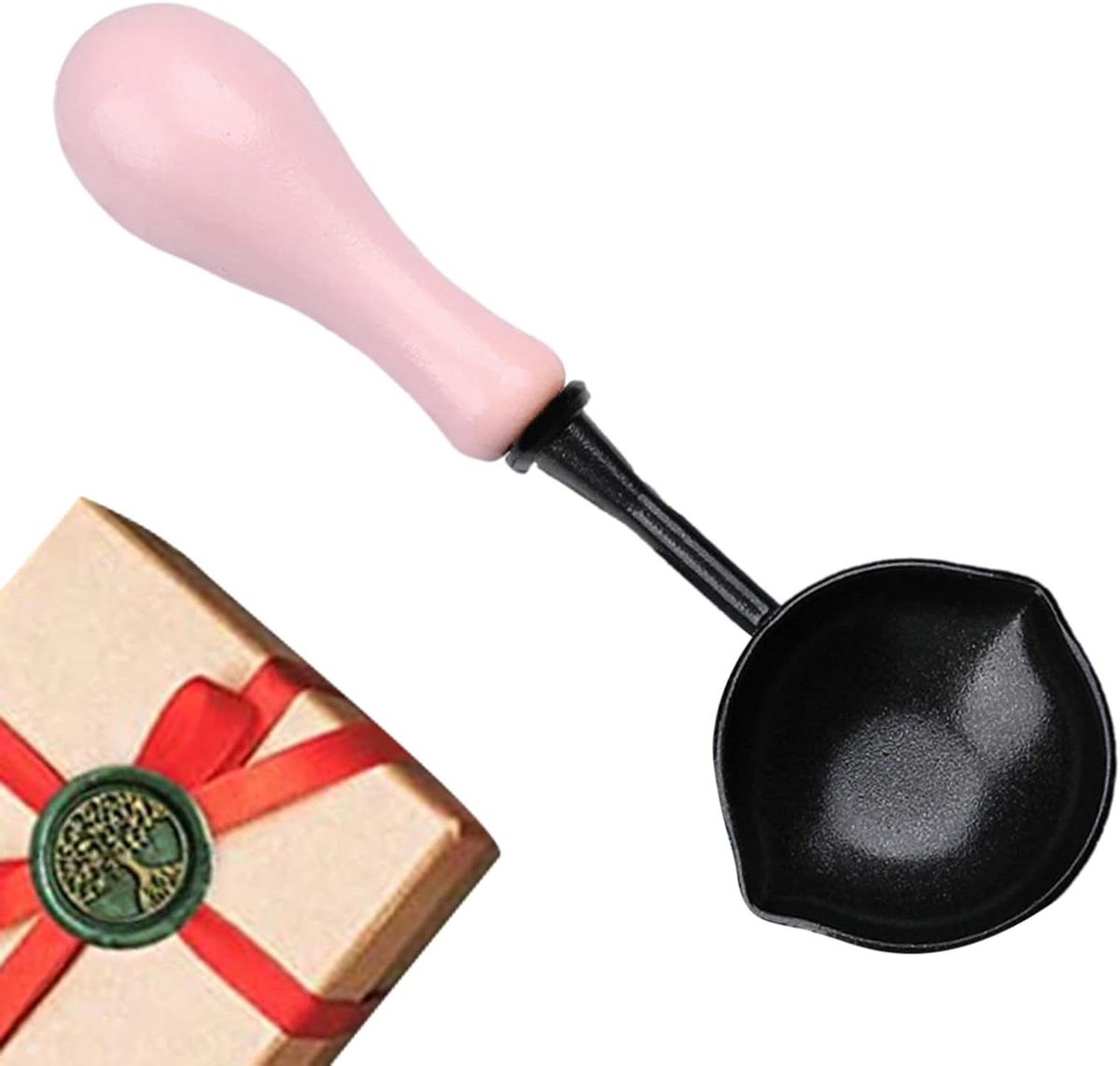 Wax Sealen Lepel - Hout Handvat - Brieven Versieren - Dubbele Mond - 10.4 cm - Roze