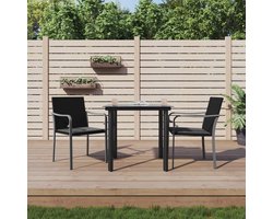Gecheer 3-delig., tuin-eetgroep, 2 personen, polyrotan zitgroep met kussens, tuinmeubelset, tuintafel met stoelen, balkonmeubelset, loungemeubel, zitgarnituur, polyrotan en staal