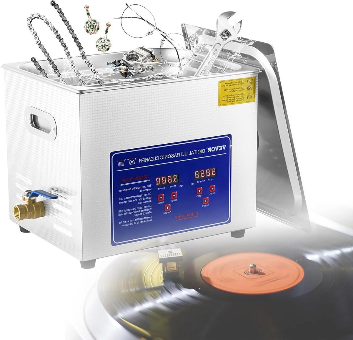 Máquina limpiadora de discos de vinilo LP de 6,5 L con soporte profesional para discos de vinilo, limpieza máxima de 6 discos, 2 RPM/min con ahorro de etiquetas, secado hacia arriba