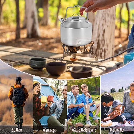 Camping waterkoker - Theepot buiten - Outdoor koken - Dubbele handgreep - 13 liter - Zilverkleurig — afbeelding 5