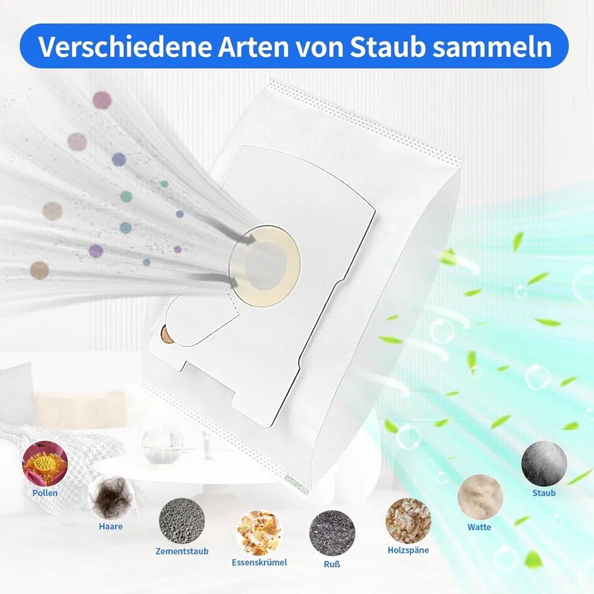 20 VT265 stofzuigerzakken, 5-laags ontwerp, Geschikt voor Vorwerk Tiger 260 VT260, Vorwerk Kobold 265, 270, 300 VT265, VT270 en VT300 stofzuigers.