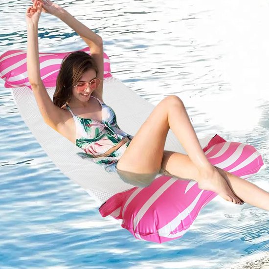 Opblaasbaar zwemvlot - Waterhangmat - Ontspannen in water - Inklapbare rugleuning - 120 x 70 cm - Roze — afbeelding 3