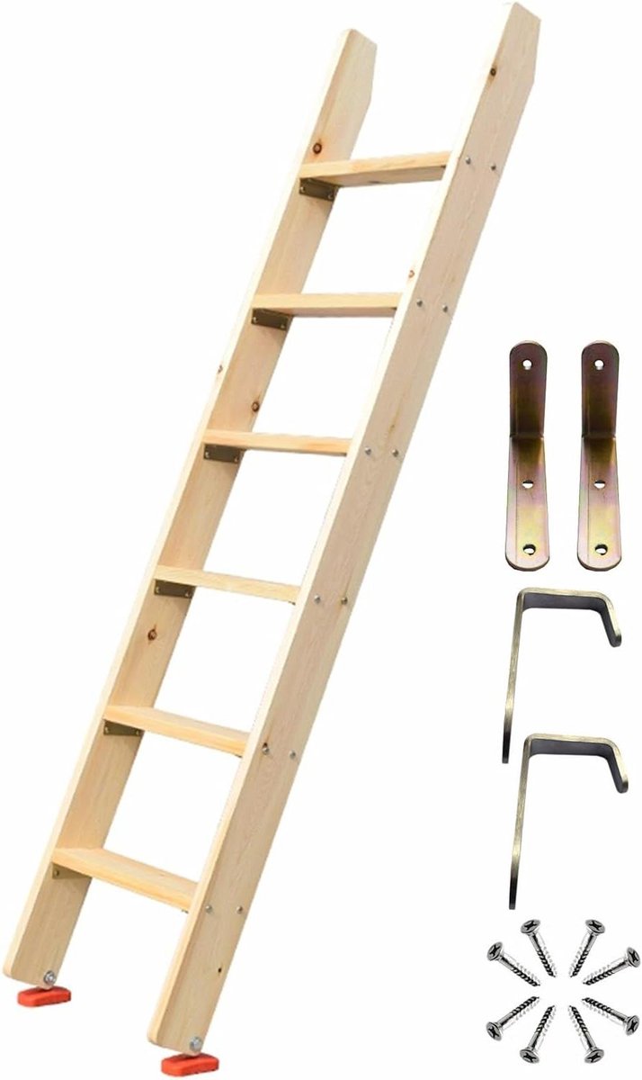 Hoogslaper ladder - Stapelbed ladder - Veilig naar bed - Brede antislip treden - Verstelbaar 100-225cm - Houtkleur