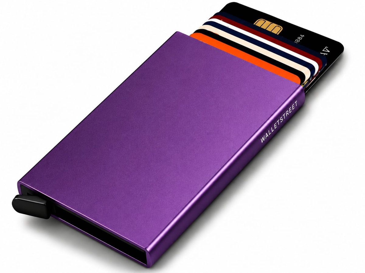 Walletstreet Uitschuifbare Pasjeshouder - Walletstreet Aluminium Creditcardhouder Card Protector Anti-Skim/ RFID Card Protector 8 Pasjes – Paars/purple
