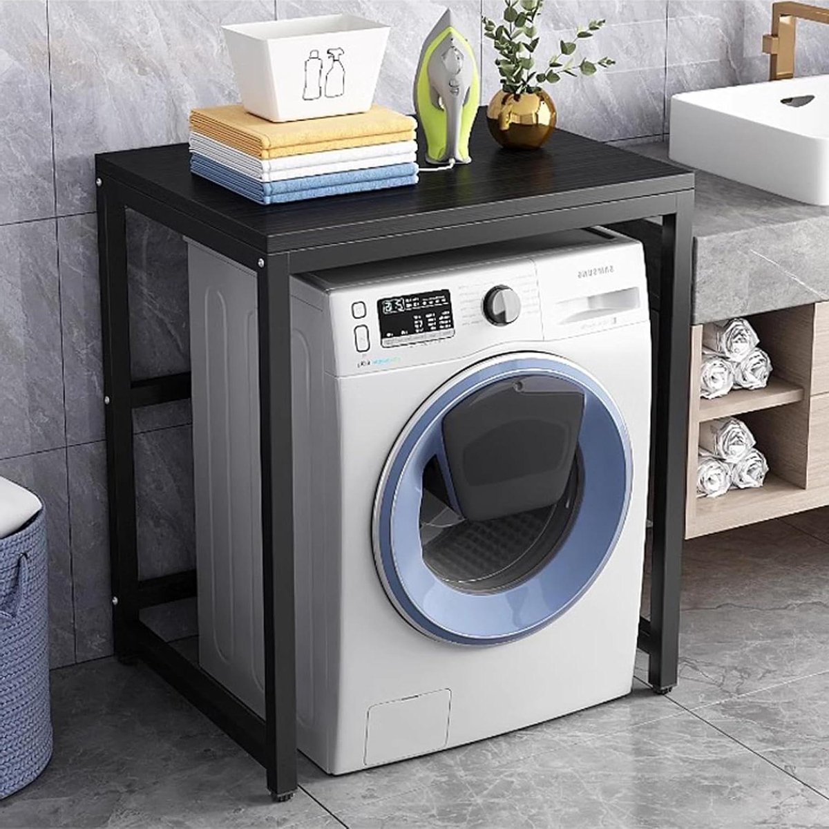 Wasmachine Opbergrek - Ruimtebesparende Plank - Extra Opbergruimte - Vrijstaand Ontwerp - L70xW60xH100cm - Wit