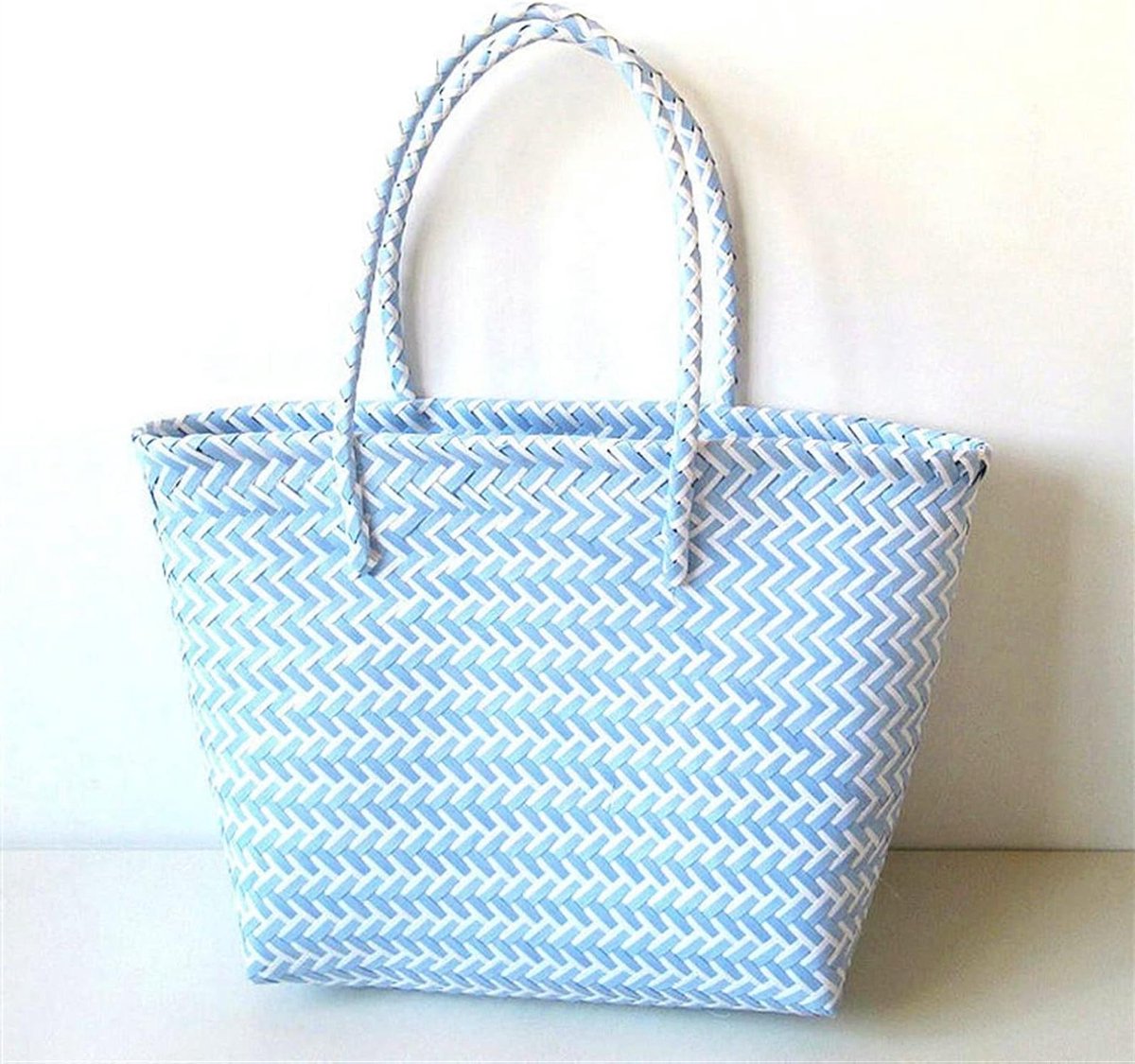 Opbergmand Plastic - Geweven Handtas - Boodschappen Doen - Modieuze Stijl - 48 cm Breed - Groen