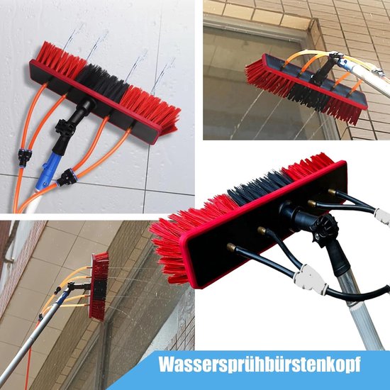 Telescopische wasborstel - Raamborstel Schoonmaakborstel - Hoge plekken reinigen - Met watertoevoer - 10 meter - Grijs — afbeelding 3