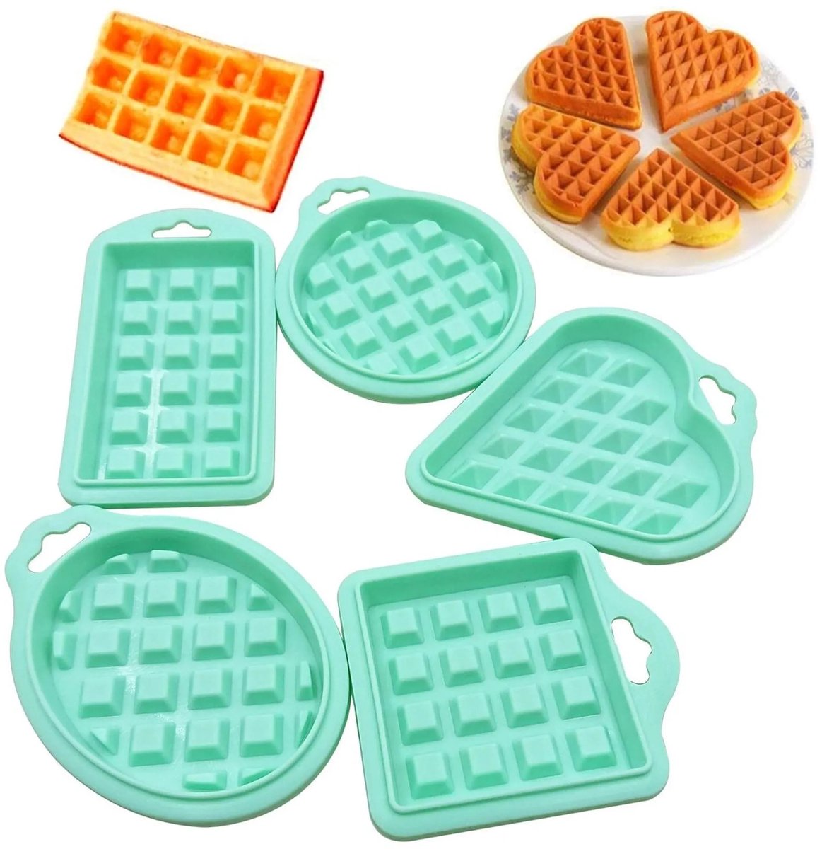 5-delige siliconen bakvormenset, antiaanbak wafelvorm, hoogwaardige siliconen wafelvorm, hartvormige koekjesvorm