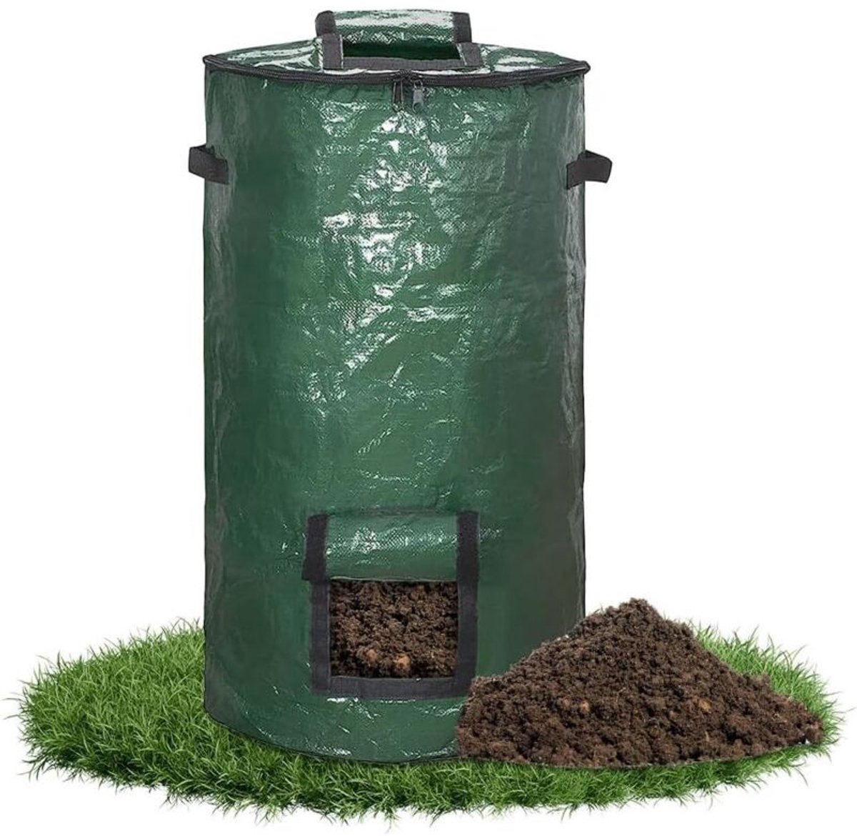 Verticale compostbak - Moderne, herbruikbare mini-compostbak, snel te installeren, ideaal geschikt voor balkons, tuinen en terrassen - Gemaakt van PE - Met deksel en venster geschikt voor het verwijderen van de compost