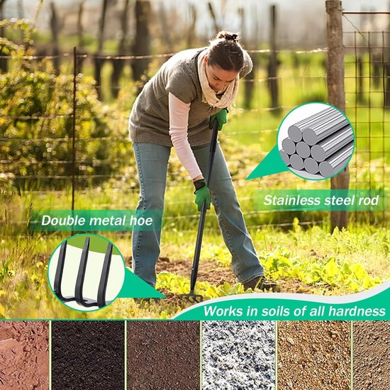 Tuinschoffel - Onkruidsteker Tuinwieder - Wieden en planten - 2-in-1 functionaliteit - 53 inch - Zilver van Tuinschoffel. — afbeelding 4