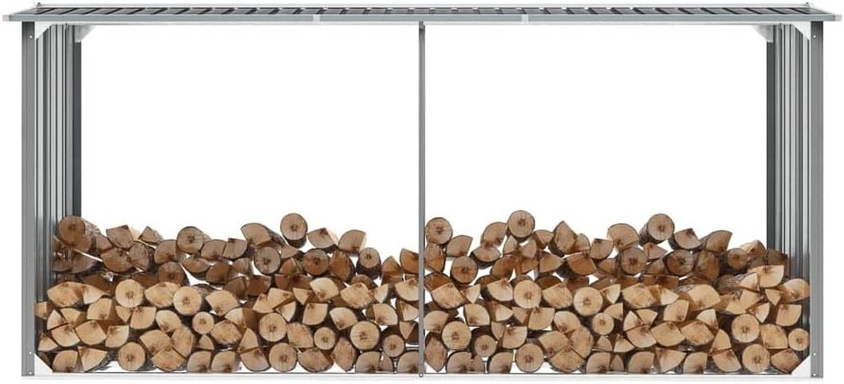 Houtopslag Rek - Brandhouthouder Opslag - Buiten Opslaan - Verhoogde Lamellen - 330 x 92 x 153 cm - Grijs