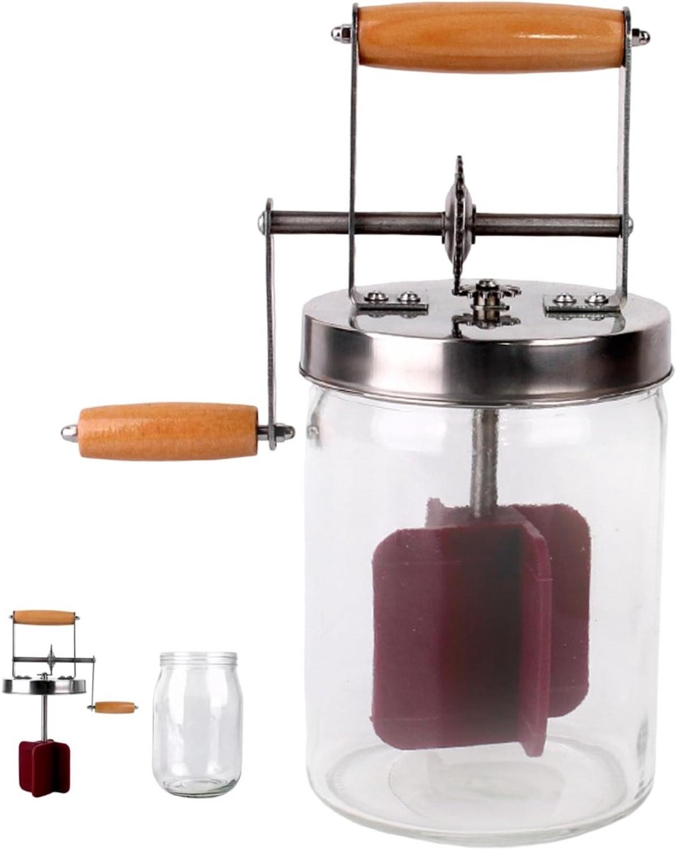 Handmatige Boterkarner met Glazen Pot (1,5L) - Ideaal voor Thuisgemaakte Boter