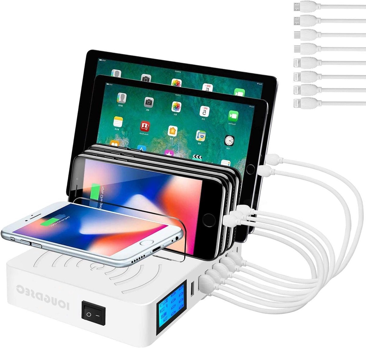 Draadloos Oplaadstation met 9-in-1 Functionaliteit, PD20W en QC3.0, Geschikt voor iPhone, iPad, Samsung en Meer met LCD Scherm