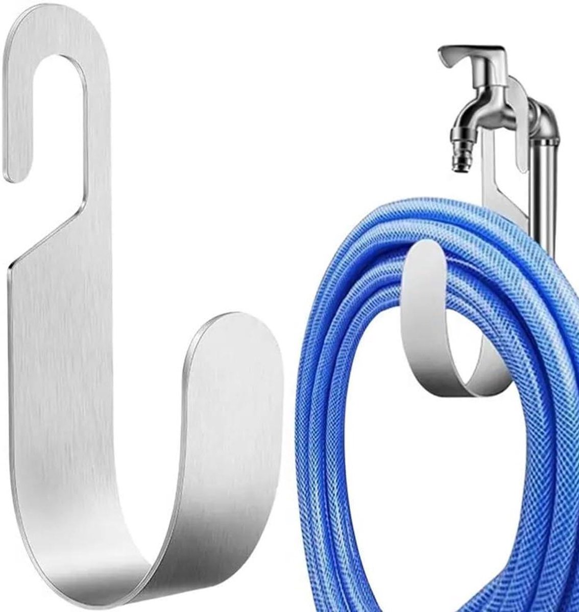 Tuinslanghouder - Slangrek Organizer - Slangen Opbergen - Boorvrije Installatie - 55 x 100 mm - Zilver