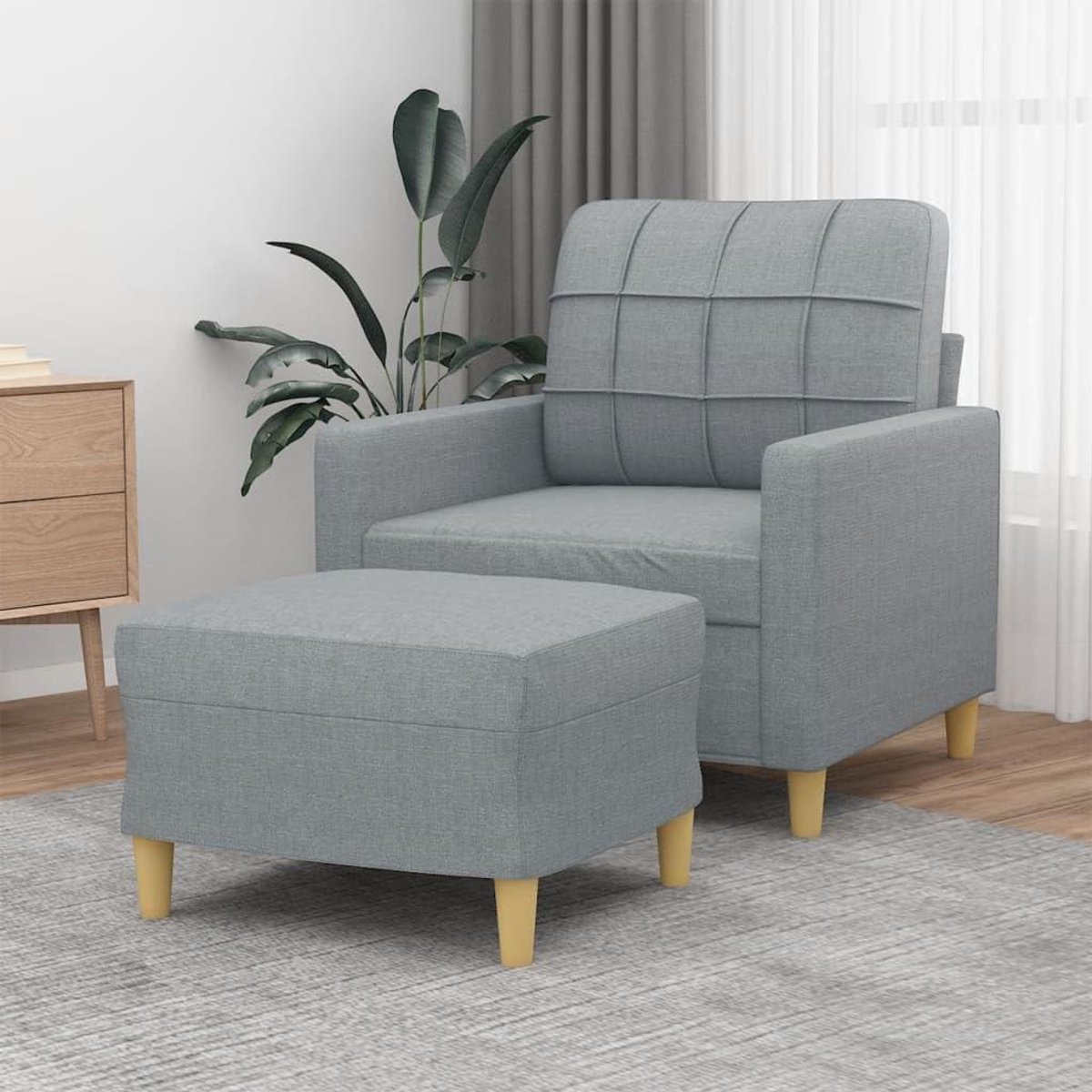 Fauteuil met kruk - Loungestoel leesstoel - Ontspannen thuis - Dikke gevoerde zitting - 78 x 77 x 80 cm