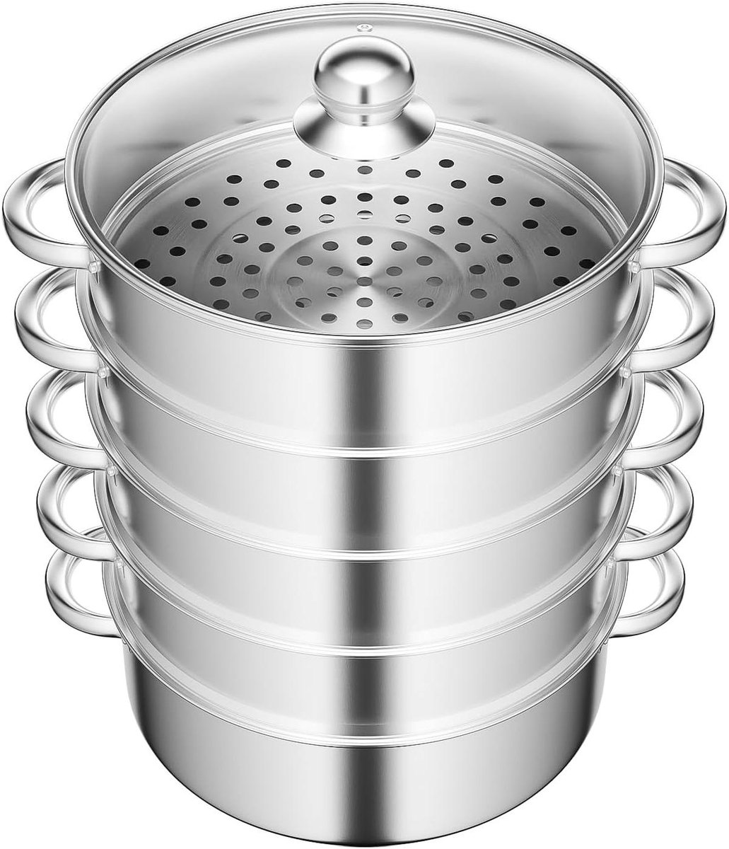 RVS Stoompan - Stoomkoker Pan - Gezond Koken - Drievoudige Bodem - 30 cm - Zilverkleurig