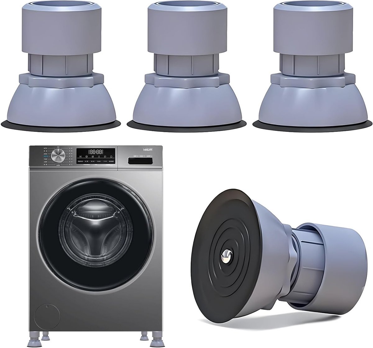 Vibratiedempers voor Wasmachine en Droger, Set van 4, Antivibratie, Hoogte Verstelbare Dempers, Geschikt voor 10-12 cm, Geluiddemping en Stabiliteit