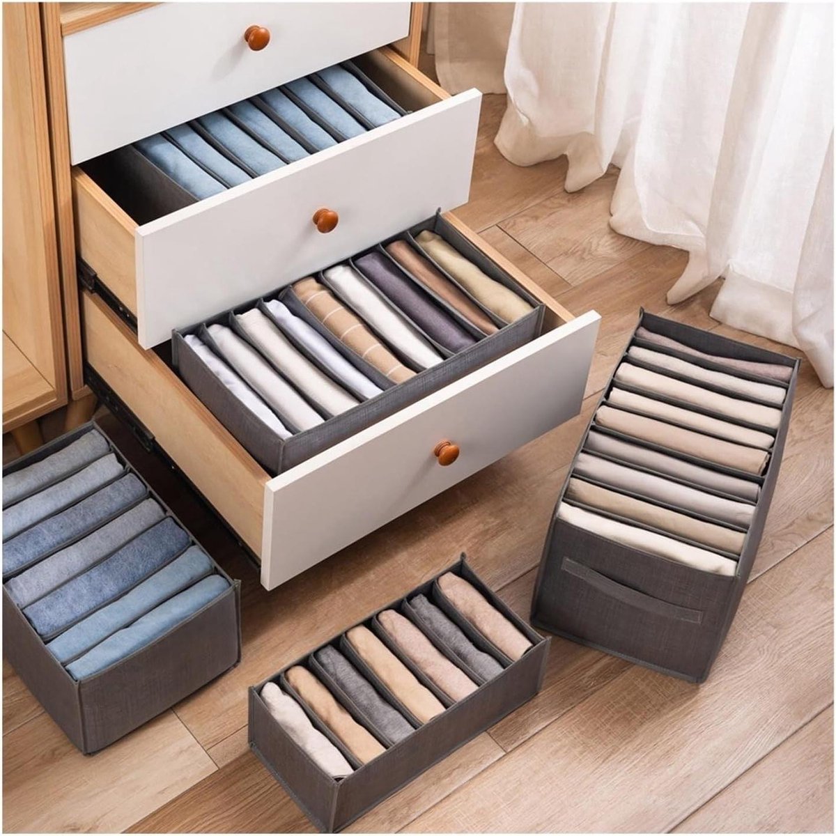 Kleding Organizer - Opbergdoos Kast - Kleding Opbergen - Stapelbaar Ontwerp - 3 Roosters - Grijs