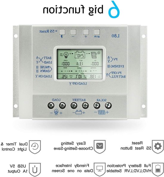 MPPT Solar Laadregelaar - Zonne-energie Controller Batterijlader - Energie Beheer - Automatische Spanning Detectie - 80A - Zwart