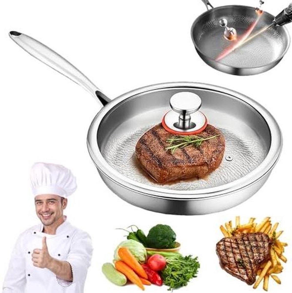Titanium Koekenpan - Antiaanbak Pan - Gezond Koken - Gehamerd Ontwerp - 28 cm - Zilver