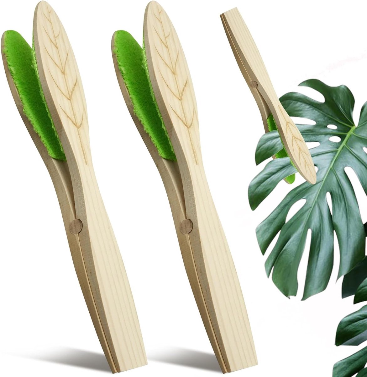 2 Stuks Bladreiniging Toner met Houten Handvat - Bladreinigingsborstel voor Binnen- en Buitenplanten, Natuurlijke Onderhoudsoplossing voor Planten