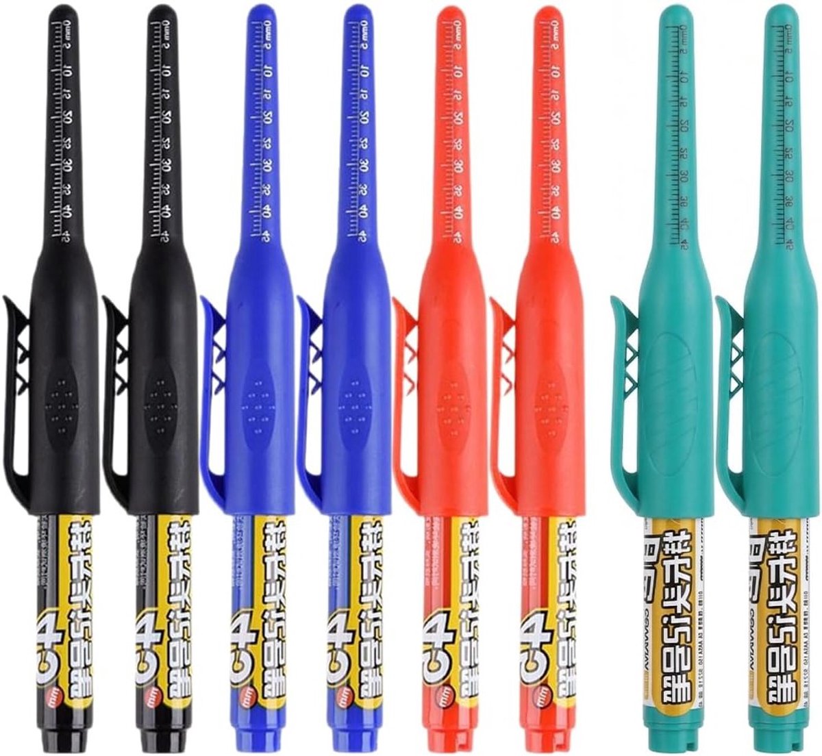 Diepe gaten markers set van 8 stuks, precisie potlood met lange punt, waterdichte markeerstiften voor hout en metaal, ideaal voor constructieprojecten en timmerwerk