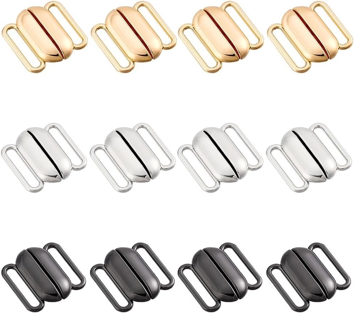 12 Sets 3 Kleurige Sluitingen en Koppelingen, 0.7 Inch Voorzijde Sluitende Bikini Sluiting voor Naaiwerk, Geschikt voor Lingerie en Badmode, Gouden Kleur