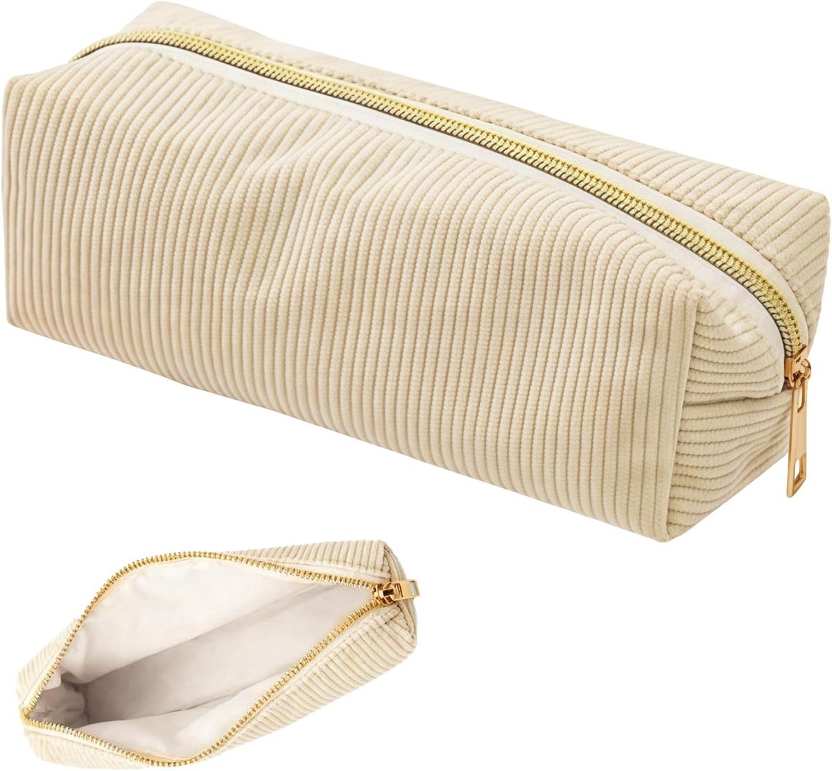 Beige Corduroy Etui voor Meisjes en Volwassenen, Stijlvol Pennenetui voor School en Kantoor, Aesthetic Pennenhouder met Ruimte voor Kantoorbenodigdheden