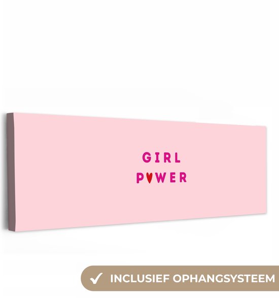 Tableau sur toile 60x20 cm - Décoration murale exclusive Girl power - Rose - Cœur - Décoration murale salon - Décoration chambre à coucher - Accessoires de chambre - Tableaux sur toile