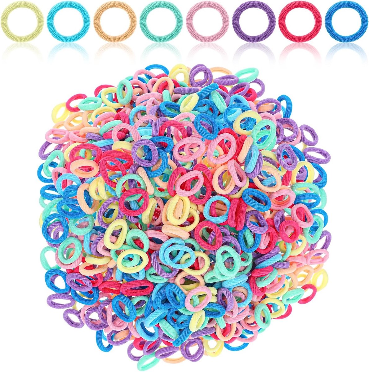 Kleurige 2 cm Haarbandjes voor Vrouwen en Meisjes - 500 Stuks Mini Haarbobbels, Elastische Haaraccessoires in 8 Kleuren, Perfect voor Babyhaar en Dagelijks Gebruik