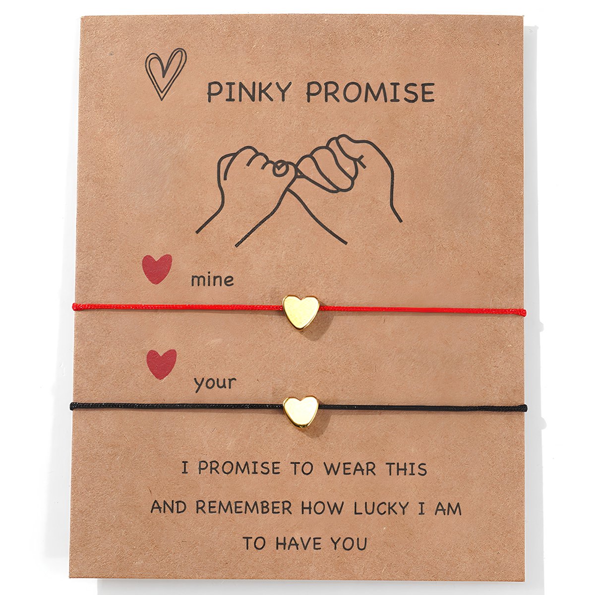 Pinky Promise Armbandenset - Rood & Zwart - Goud hartje - Verstelbaar - Armbandje - 20 cm - Geschenkje - Voor hem - Voor haar - Vriendschap - Familie