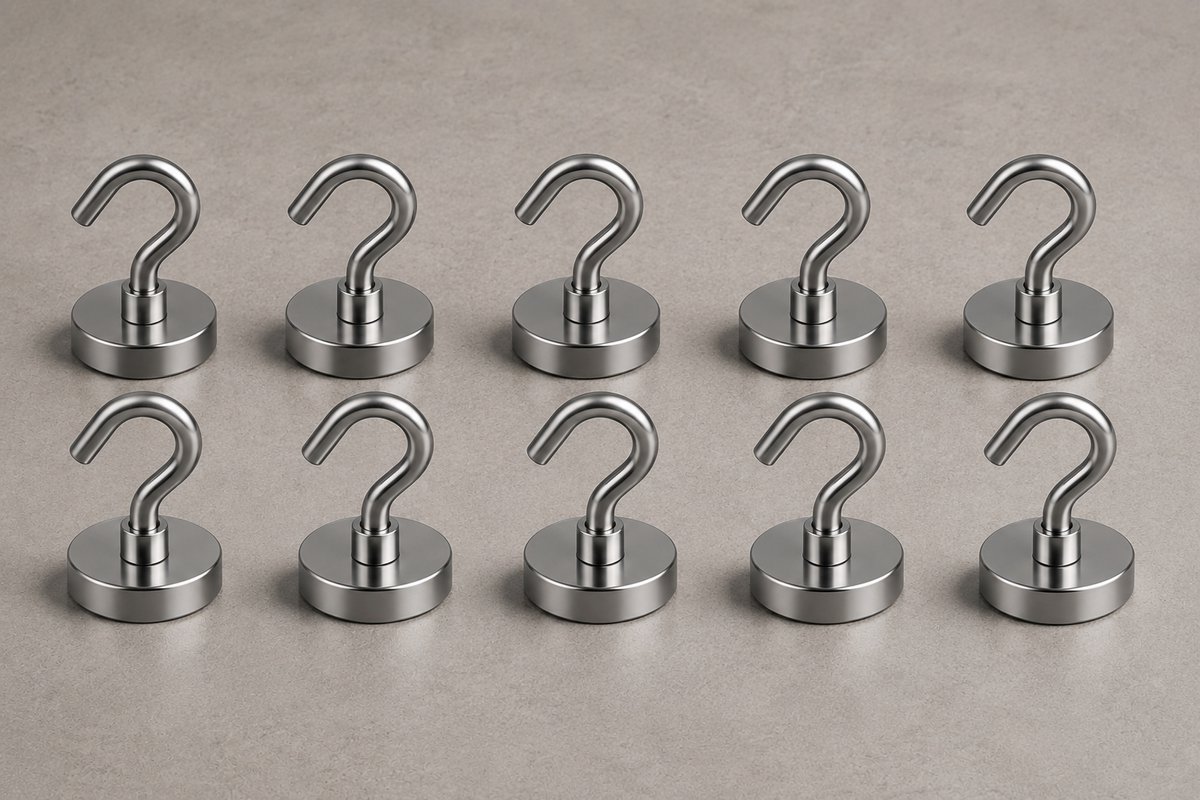 MONTKIARA Magneethaken Grijs 10 kg - Extra Sterke Neodymium Haken voor Grill & Werkplaats - Set van 10 Stuks