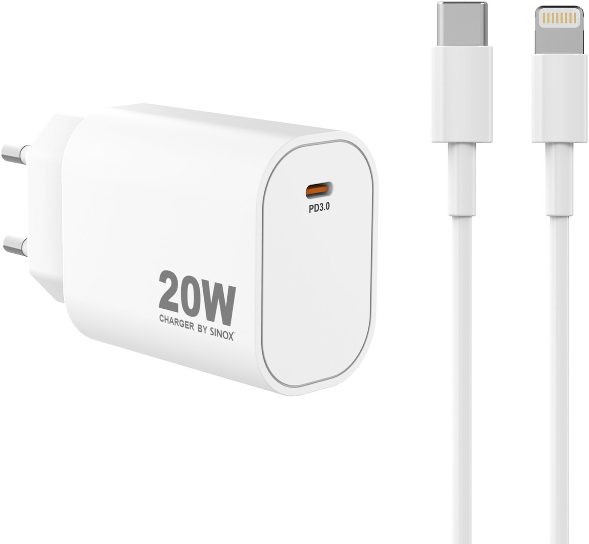 Sinox - MOBILITY POWER - Lichtnetadapter USB-C > Lightning PD 20W w/C-C, White