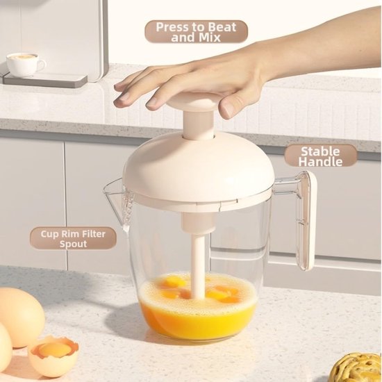 Handmatige Eierklopper - Keukenmixer - Snel Mengen - Geïntegreerd Gaasfilter - 15 x 19 cm - Wit — afbeelding 4