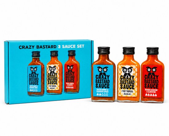 Crazy Bastard Caribbean Box – Hot Sauce Cadeauset – 3 set – 3x100ml – Tropische Pittige Sauzen