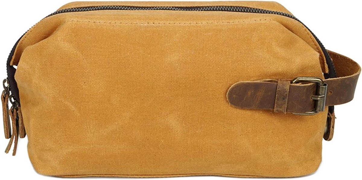 Herentas - Leren Clutch - Zakelijk Reizen - Gemaakt van Leer - 26x16x9cm - Geel