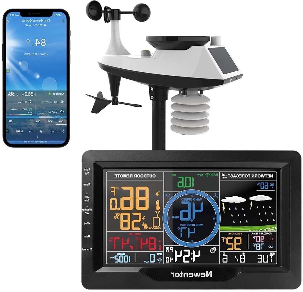 Weerstation Digitaal - Weersvoorspeller Buiten - Weersomstandigheden Monitoren - Wifi App Connectiviteit - 100 Meter Bereik - Zwart
