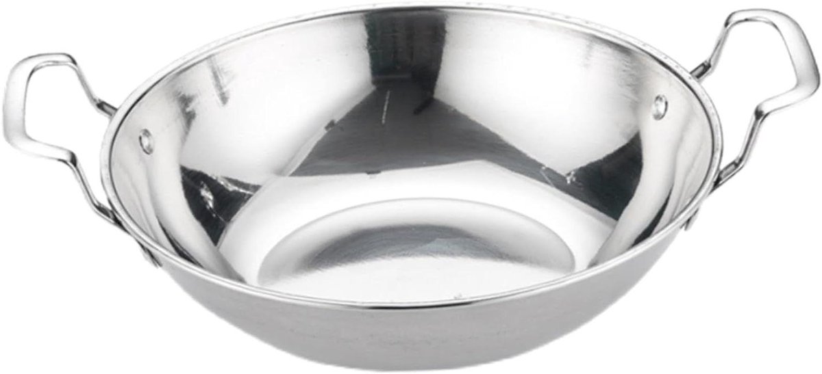 Hete Pan - Koekenpan Wok - Keuken Gebruik - Dubbele Handgrepen - 25 Cm - Zilver