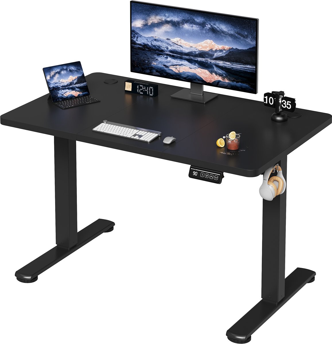 Devoko Elektrisch Zit-sta Bureau 160x60 cm – Stille Motor met Geheugenfunctie – 4 Knoppen Handbediening – Zwart