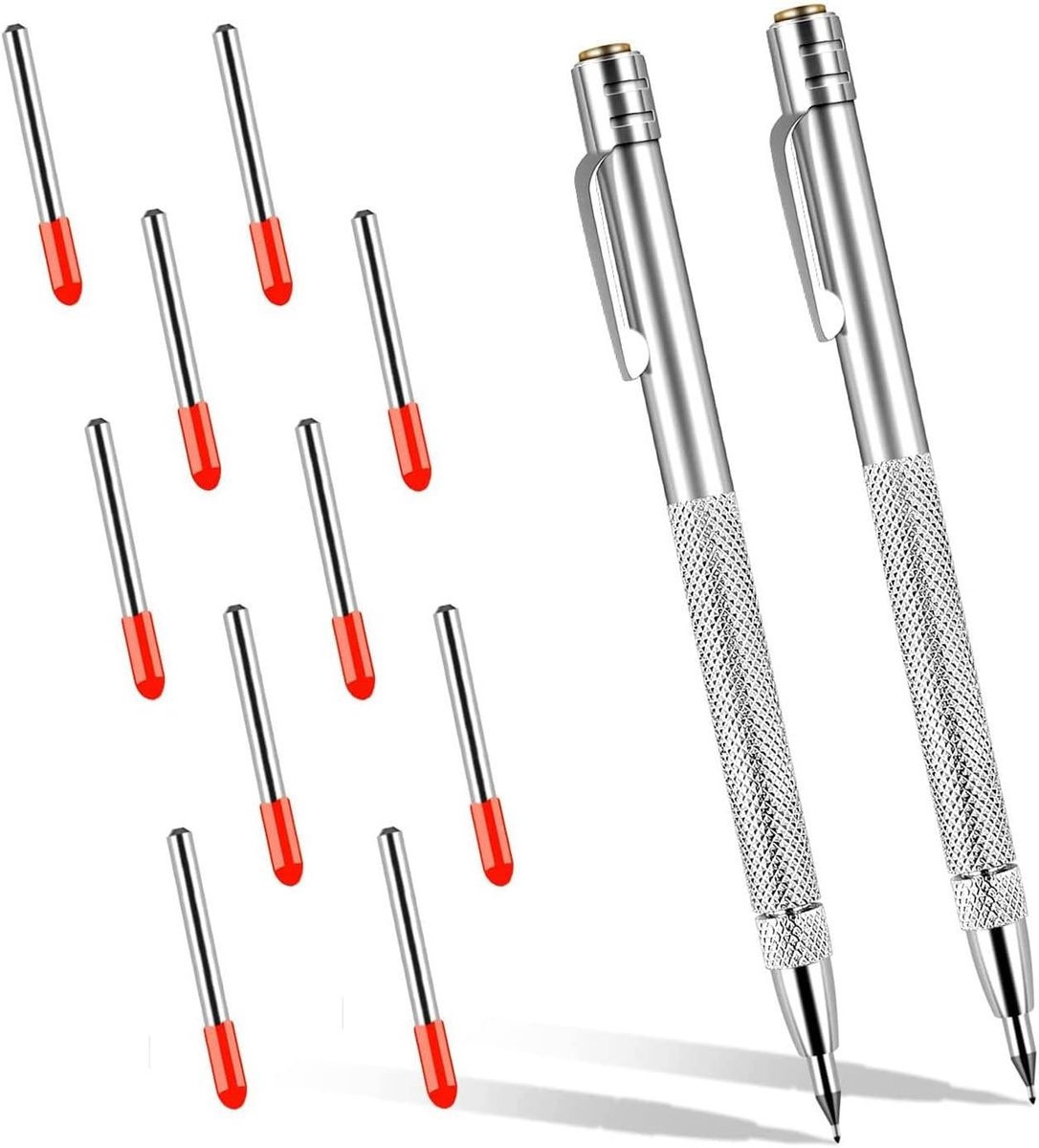 Graveerpennen set - Metaal stempelen - Materialen markeren - Wolfraamcarbide punt - 2 stuks - Zilverkleurig