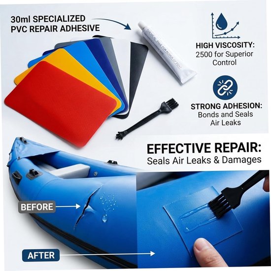Opblaasbare Reparatieset - PVC Herstelkit - Lekken Dichten - Sterke Zelfklevende Lijm - 30 ml - Meerkleurig — afbeelding 2