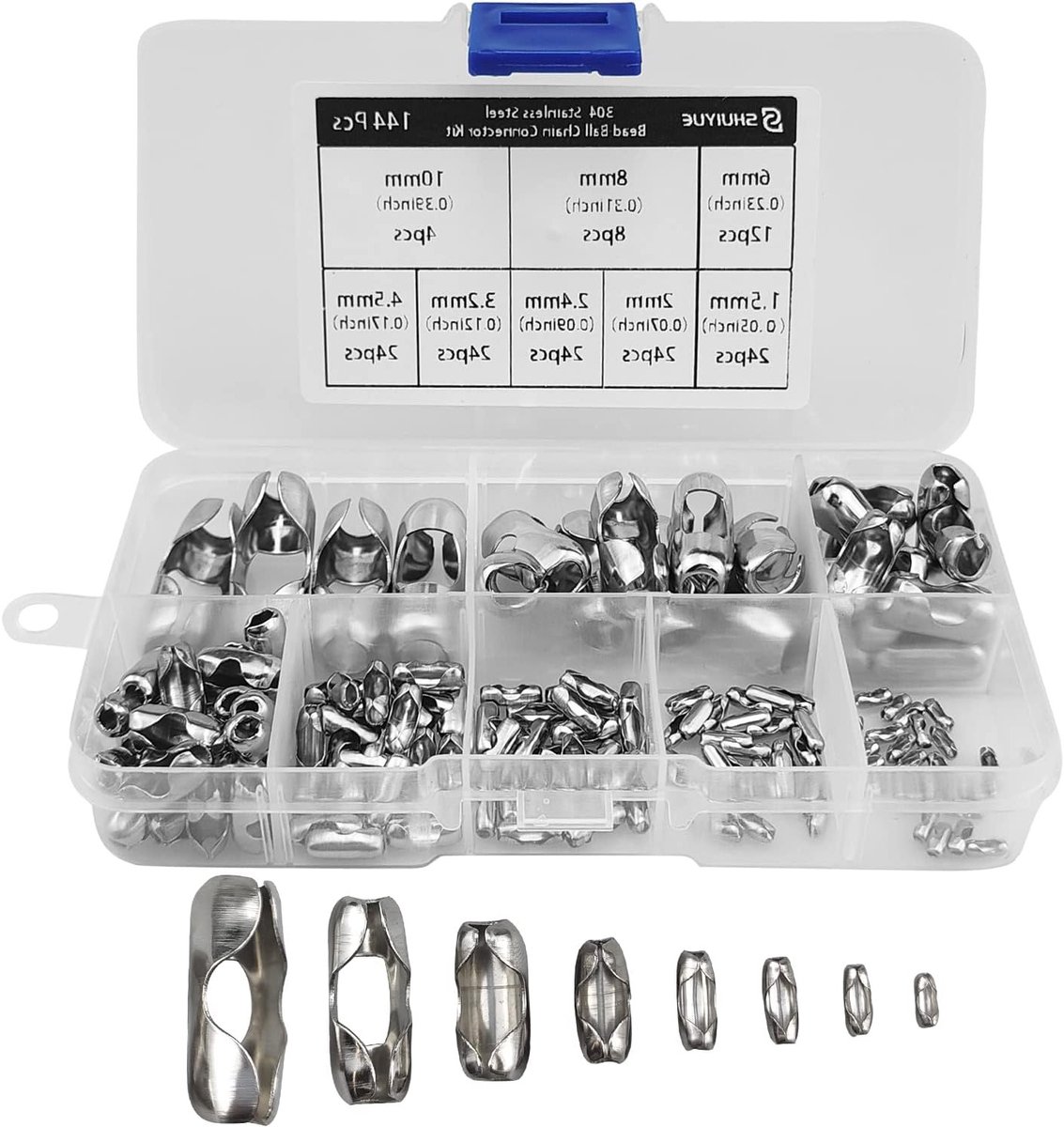Complete Set van 144 Stuks RVS Kralen en Verbinding Clips voor Verticale Jaloezieën, Geschikt voor Diverse Kralenmaten tot 10mm