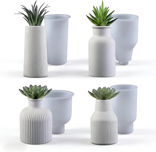 SnelShoppen - 4Pcs Silicone Mold Vase, Creatieve Epoxy Resin Mallen voor Bloemenvazen, Unieke Geometrische Designs voor DIY Bloempot Molds, Betonnen S