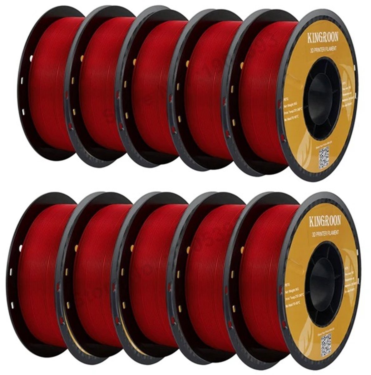 Cherrys Finds - 5KG 3D Printer Filament Set - 5 Rollen – 1,75 mm - 1KG per Spoel – FDM Compatibel – Zero Bubbles – Hoge Nauwkeurigheid - Rood