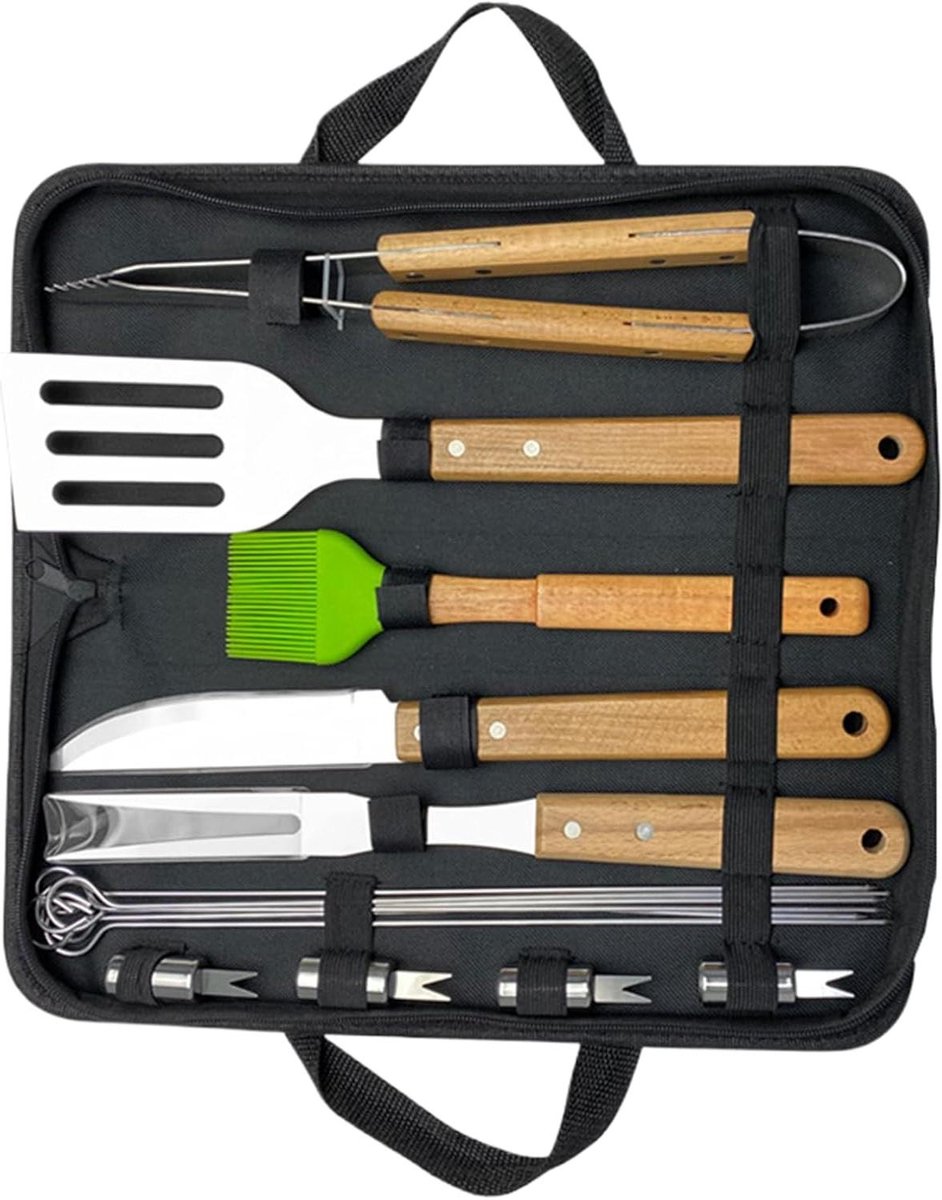 Barbecue Gereedschap - Grill Set - Buiten Koken - Ergonomisch Ontwerp - 16 Delig - Zilver