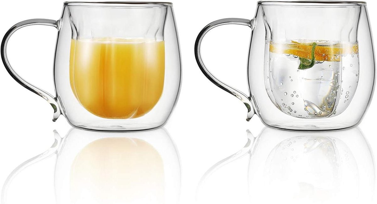 Glazen Mokken - Dubbelwandig Glas - Warme Dranken - Bloemvorm Ontwerp - 230 ml - Transparant
