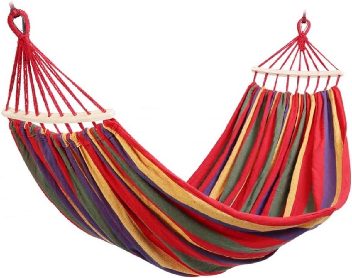 Hangmat Tuinstoel - Kampeer Hangmat - Buiten Ontspannen - Stabiele Houten Stok - 260x150 cm - Rood